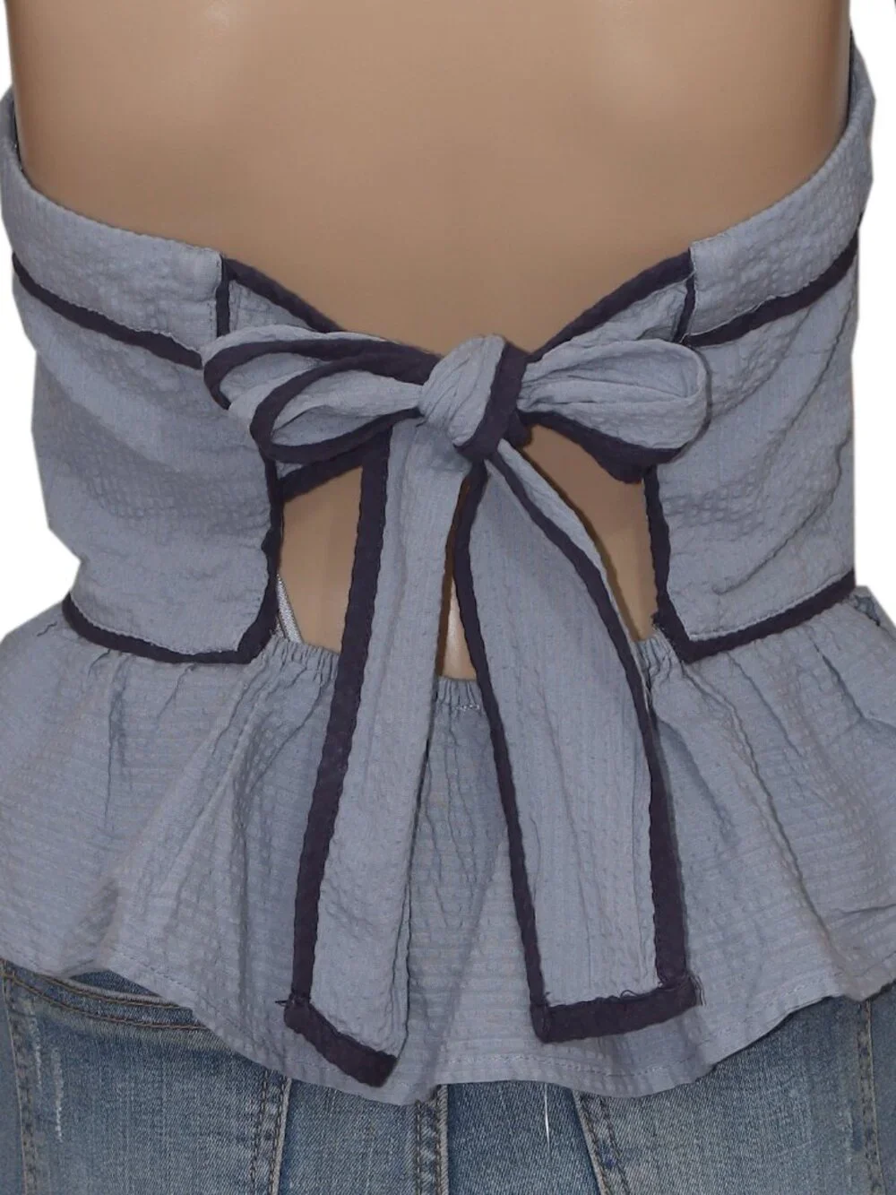 Free People Tara Tube Top Slim Textured Straight-Neck Ruffle Tie S
